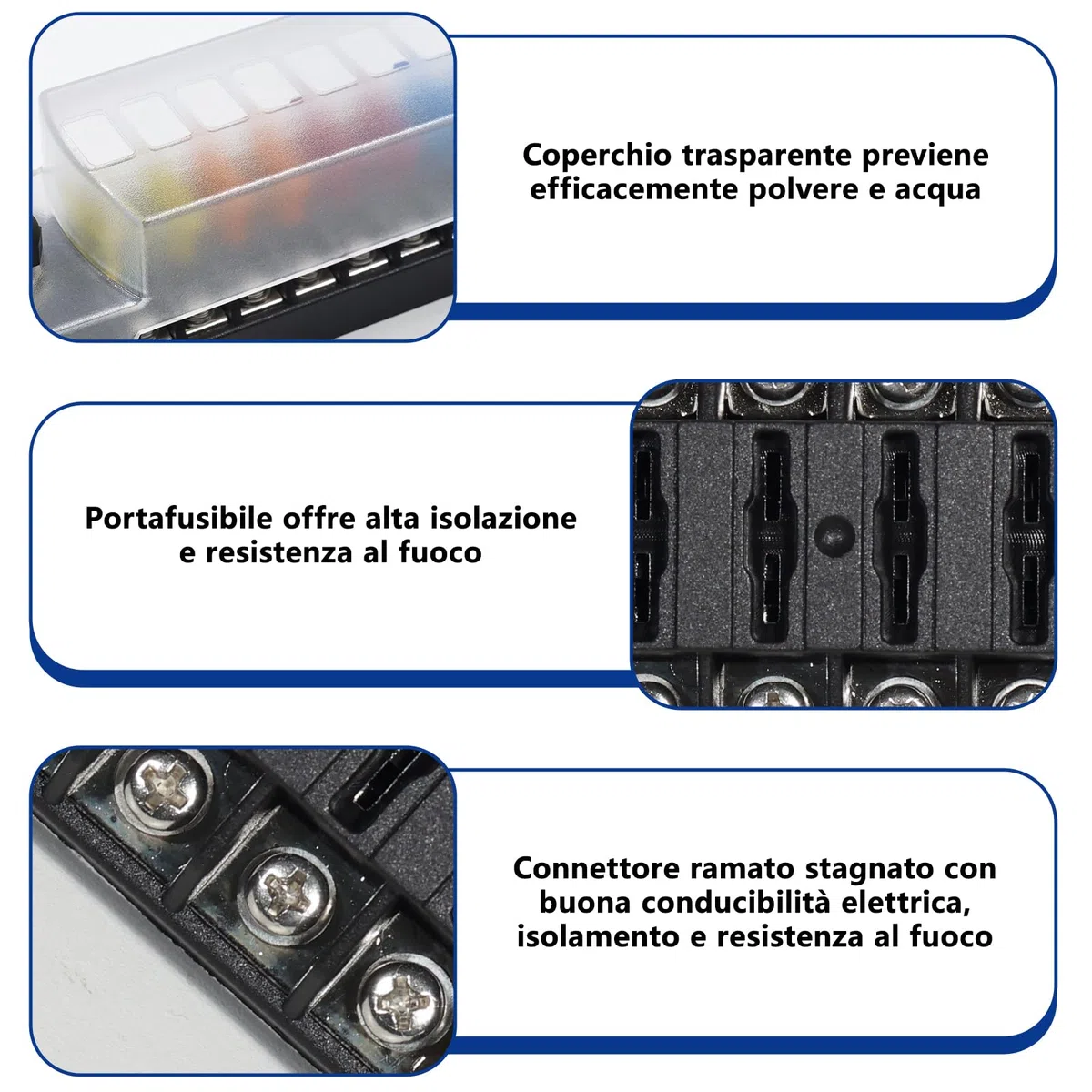 Portafusibili 12V ermetico, 12 vie scatola fusibili ATC/ATO con barra collettrice negativa, senza LED, per auto barca camper roulotte SUV camion – 12 circuiti