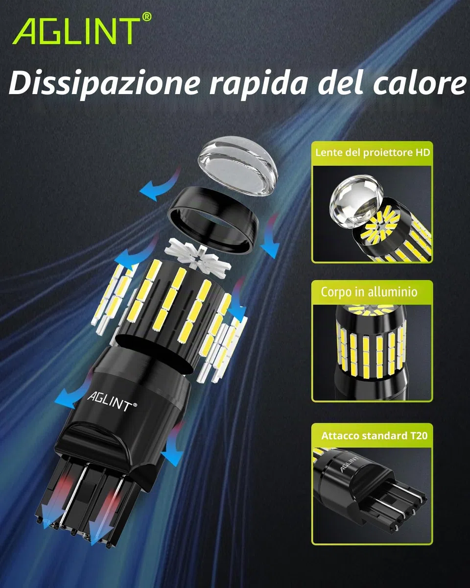 W21W T20 LED Lampadine W21/5W 7440 7443 12V-24V 66SMD per Auto Luce Di Retromarcia DRL Luci di Marcia Diurna Parcheggio Posteriori Luci Posizione Fanale Di Arresto Di Coda Bianco 2Pcs