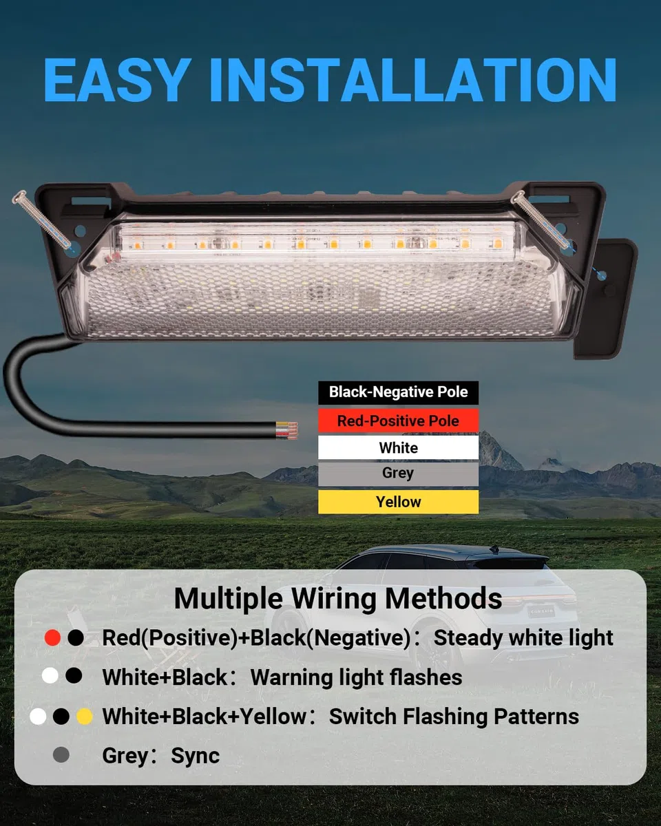 SUPAREE Luce a LED da 12 V per tenda da campeggio, colore ambra, 6500 K bianco e 1500 K ambra, 6000 lm, IP67, impermeabile, per barca, camper, camper, 1 pezzo