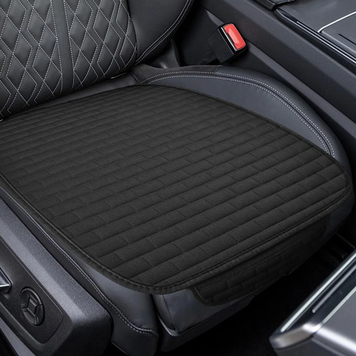 Cuscino universale per sedile auto, 60 x 49 cm, antiscivolo, traspirante, morbido e confortevole, per auto, SUV, furgoni, camion, accessori per auto (nero)