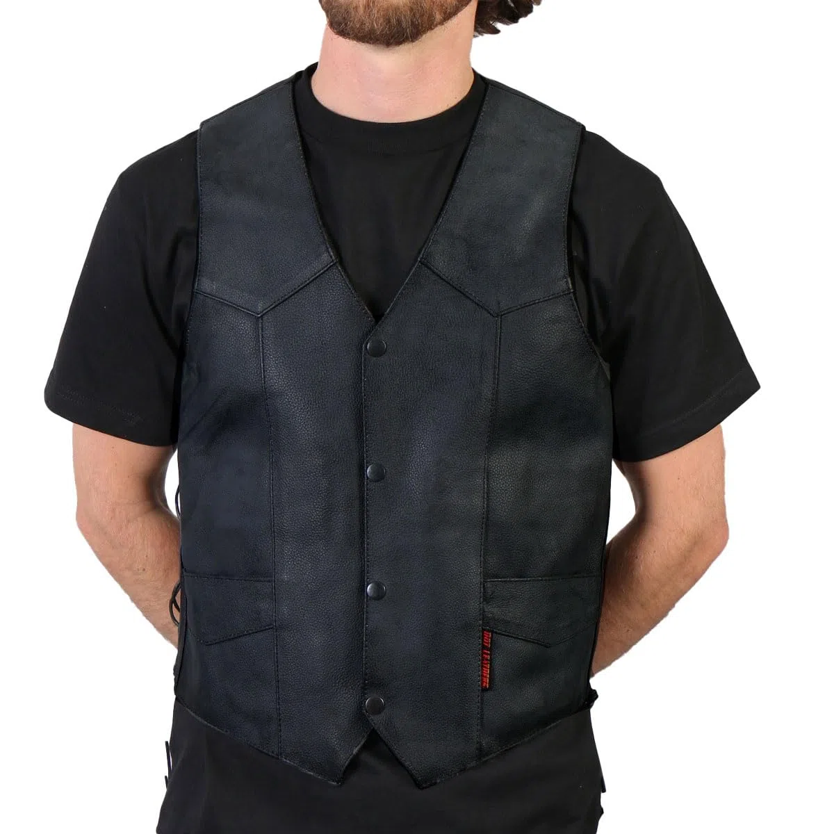 Hot Leathers Gilet in pelle pesante da uomo con pizzo laterale