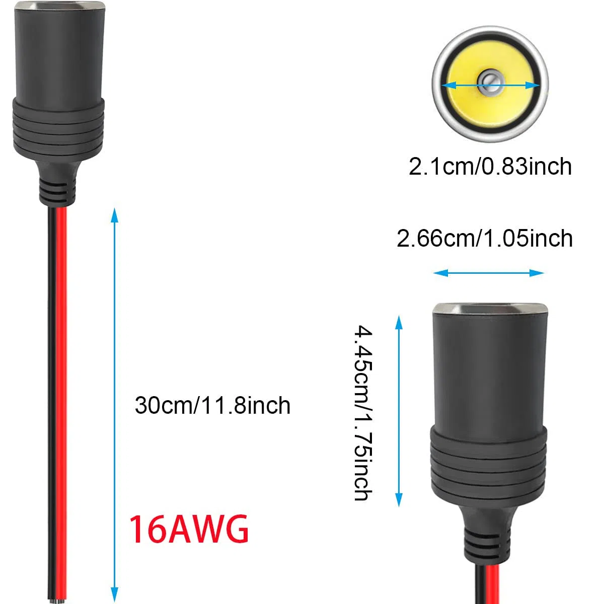 GTIWUNG 2 Pezzi Femmina Presa Accendisigari 16AWG 30CM/1FT, Auto Sigaro Spina Adattatore con Copertura Antipolvere, Caricabatteria da Auto Cavo di Prolunga per Accendisigari, Cigarette Lighter Socket