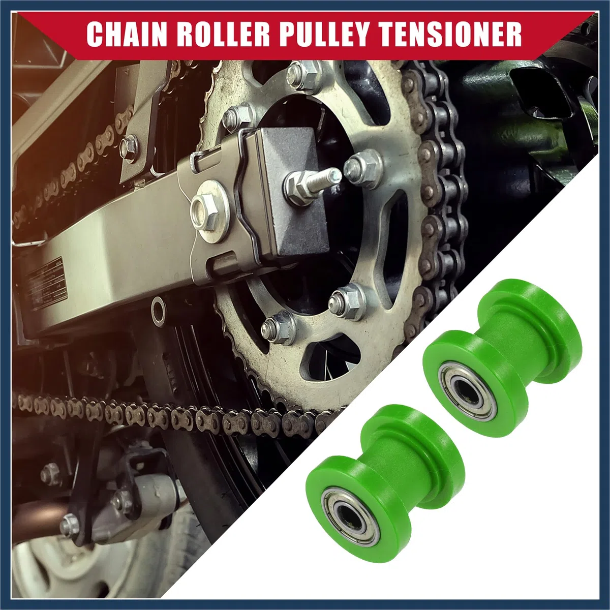 Tendicatena a rullo per moto, ATV, 8 mm, 2 set, verde, design elegante
