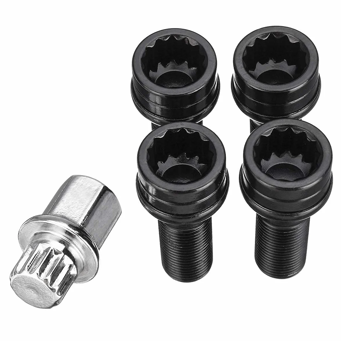 Viviance M14 X 1,25 Bulloni di Bloccaggio Ruota Lug Dado Nero + Chiave Compatibile con BMW Mini R54 R55 R56 R57 R58 R59 R60 F55 F56 F57 Compatibile con BMW 1 2 3 4 5 6 7 Series X1 3 5 6