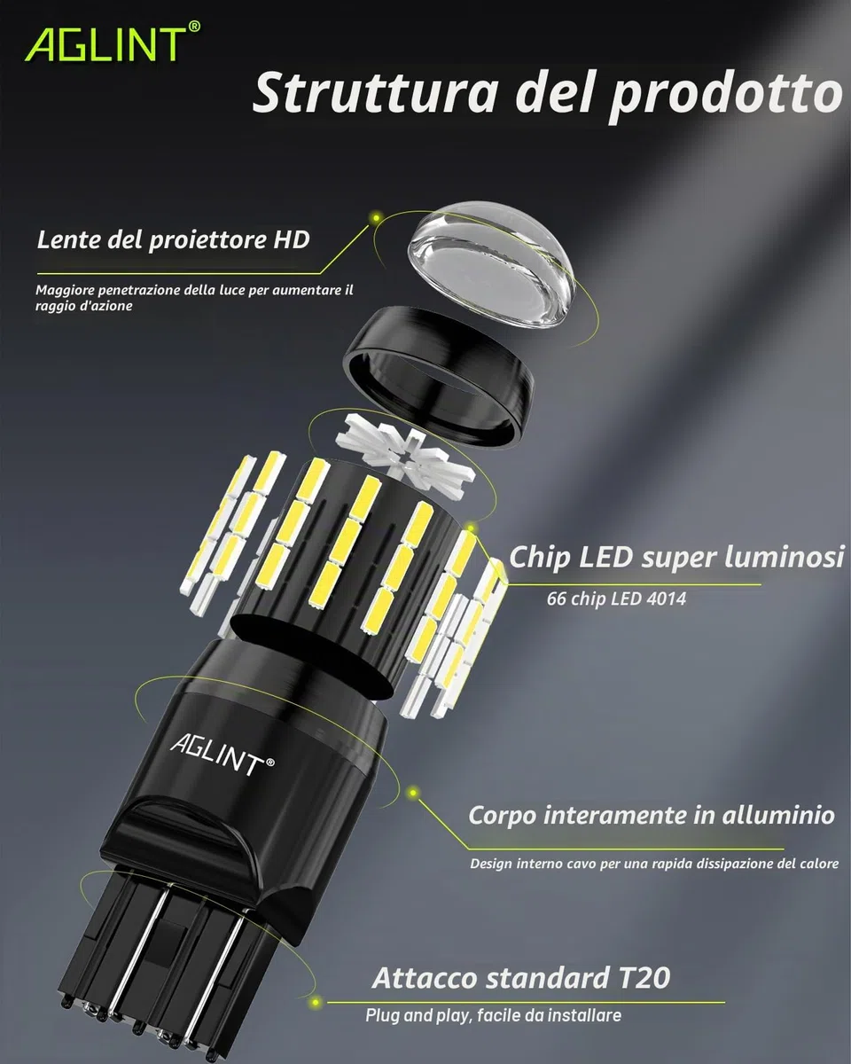 W21W T20 LED Lampadine W21/5W 7440 7443 12V-24V 66SMD per Auto Luce Di Retromarcia DRL Luci di Marcia Diurna Parcheggio Posteriori Luci Posizione Fanale Di Arresto Di Coda Bianco 2Pcs