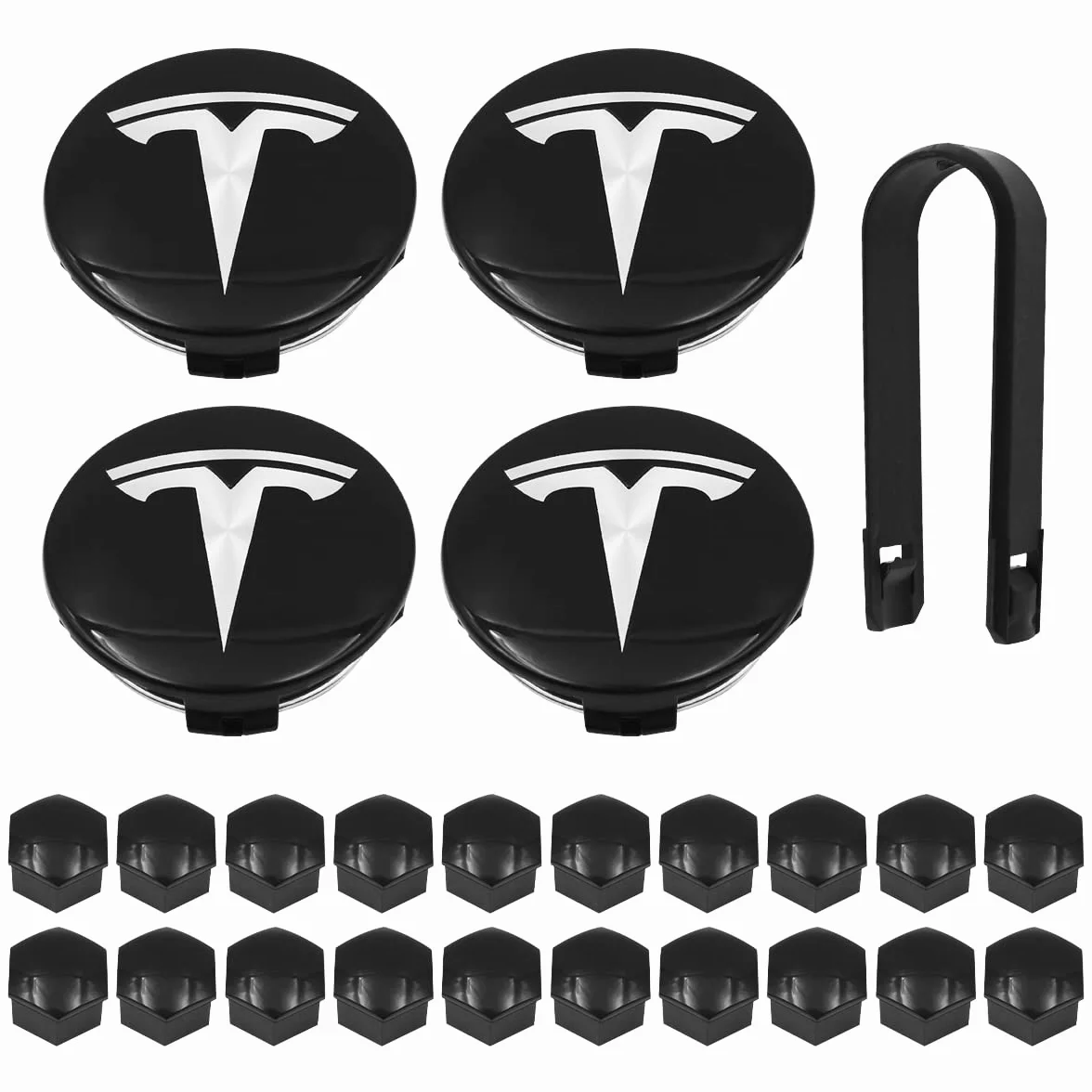 WANGCL 25PCS Kit copriruota con 4 coprimozzo centrale 20 Lug Dado Cover 1 Estrattore Adatto per Modello 3 Modello Y Modello S X - Bianco T
