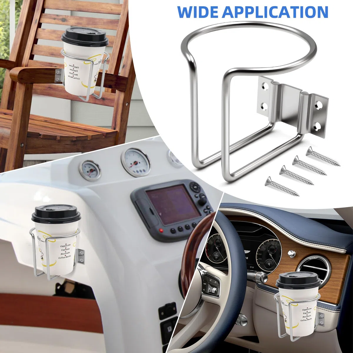Geloo 2 portabicchieri universali per auto, in acciaio inox, a forma di anello per barche, yacht, camper, per barche, binari, montaggio a parete, lattine di bevande, tazze, bottiglie, birra