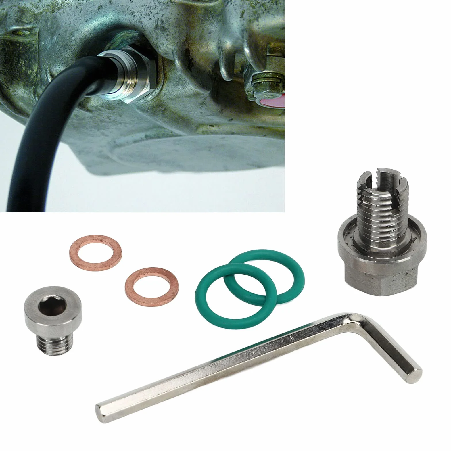 Tappo di Scarico Dell'Olio Tappo Protezione Coppa Olio Motore Tappo di Scarico Piggyback Oversize Kit di Riparazione Filettatura Coppa Olio Autofilettante con Guarnizione O Ring (M14.1-1.5x15mm)