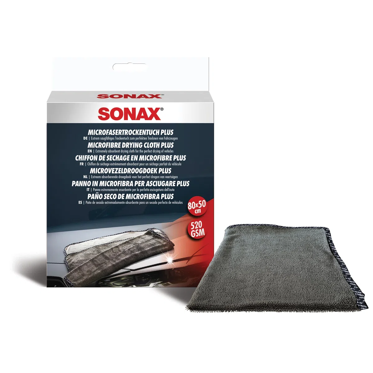 SONAX Panno assorbente in microfibra PLUS (1 unità) per l'asciugatura rapida dell'auto. Non lascia aloni e non graffia la vernice | Art. N. 04512000