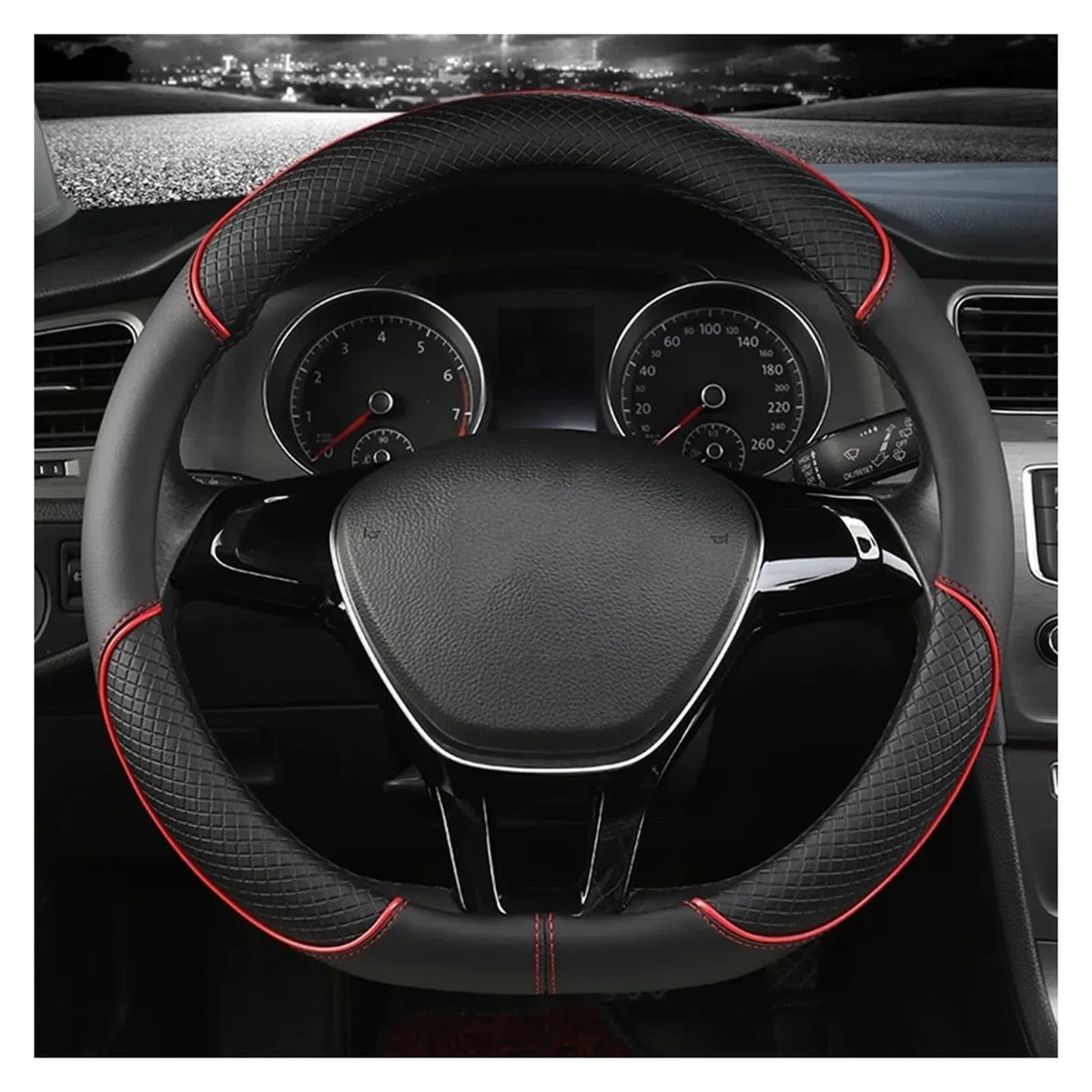 Volante Auto Coprivolanti Per Fiat 500X Per Cross/Per City Cross SUV 2018-2024+ Coprivolante Per Auto Ultrasottile In Pelle E Fibra Di Carbonio(BlackRed,D)