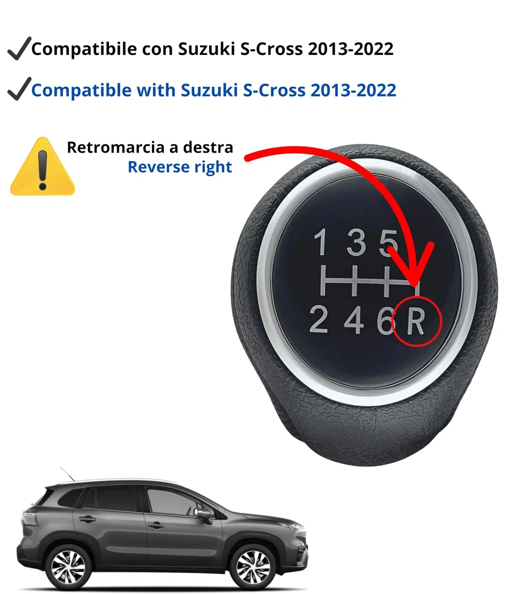 1neiSmartech Pomello per Leva del Cambio 6 Marce Compatibile con Suzuki SX4, SX4 S-Cross 2013–2022 e Vitara III 2015–2022, Nero con Filettatura Integrata