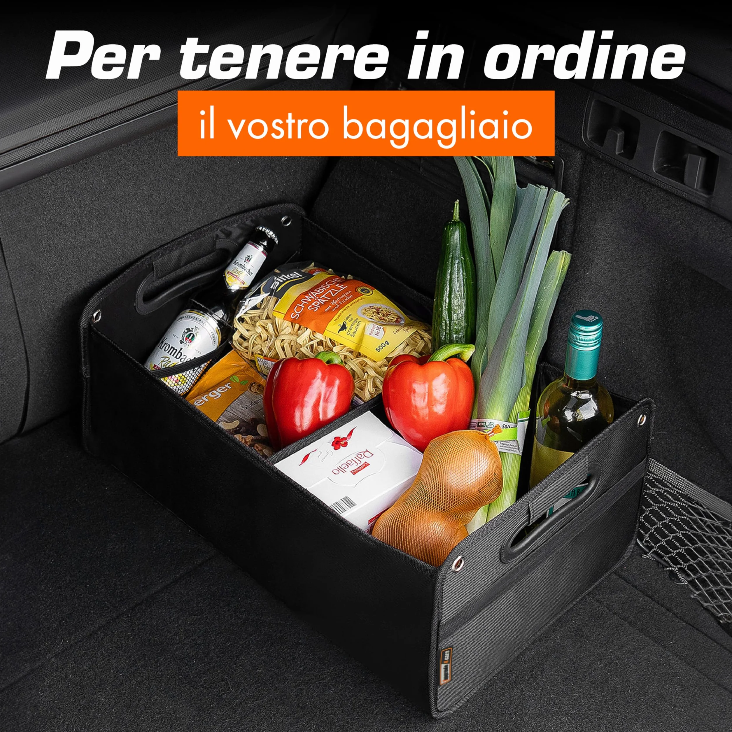 Organizer Bagagliaio Auto | Borsa Porta-oggetti da Baule Universale | Organizzatore Portabagagli | Contenitore Cofano Macchina Pieghevole | Accessori Viaggio Gadget Utili