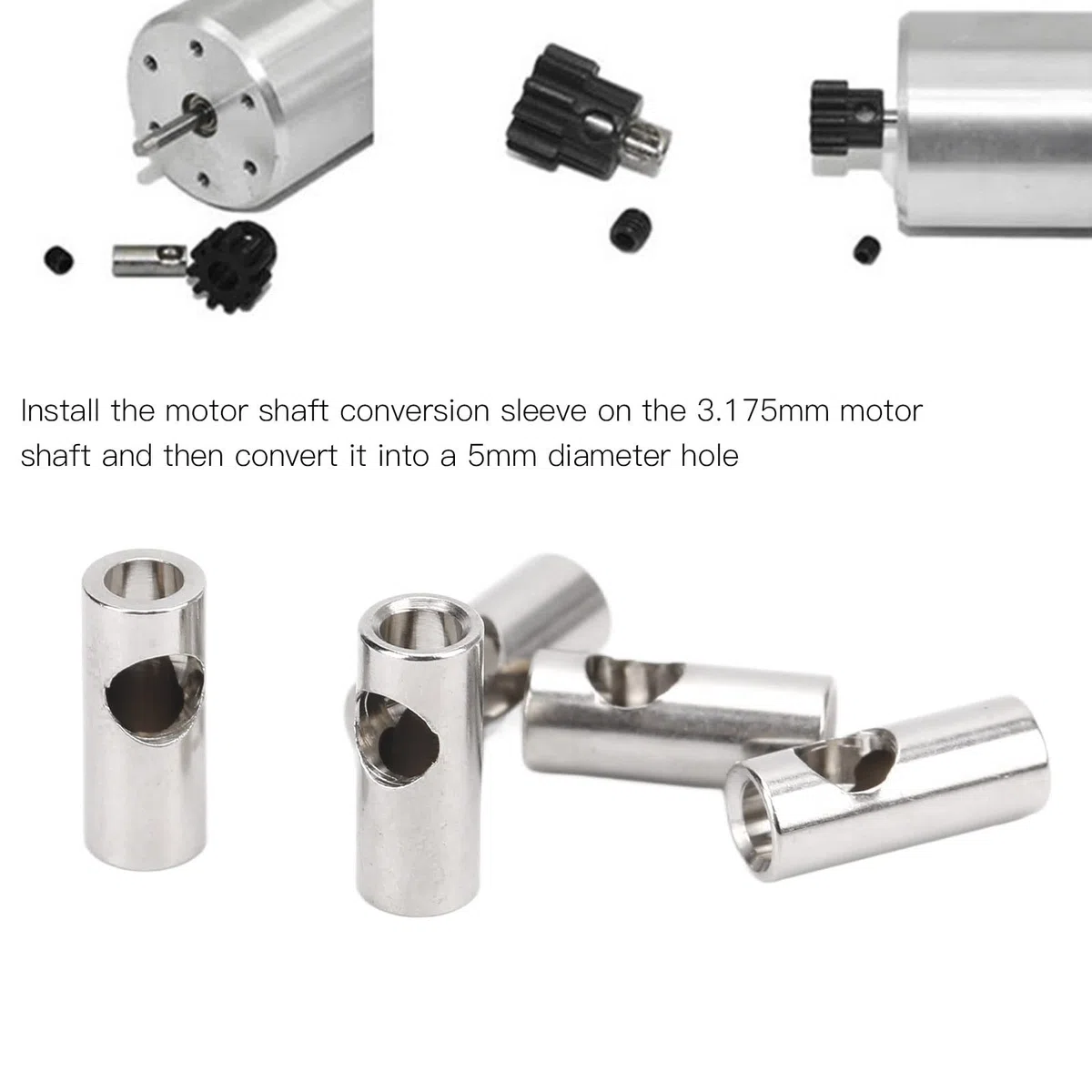 Cambio Dell'asse del Motore Dell'albero Dell'adattatore del Manicotto del Riduttore del Pignone da 3.17 Mm a 5 Mm Per La Conversione,Adattatore Per Albero Motore RC in Acciaio Inossidabile, Accessori