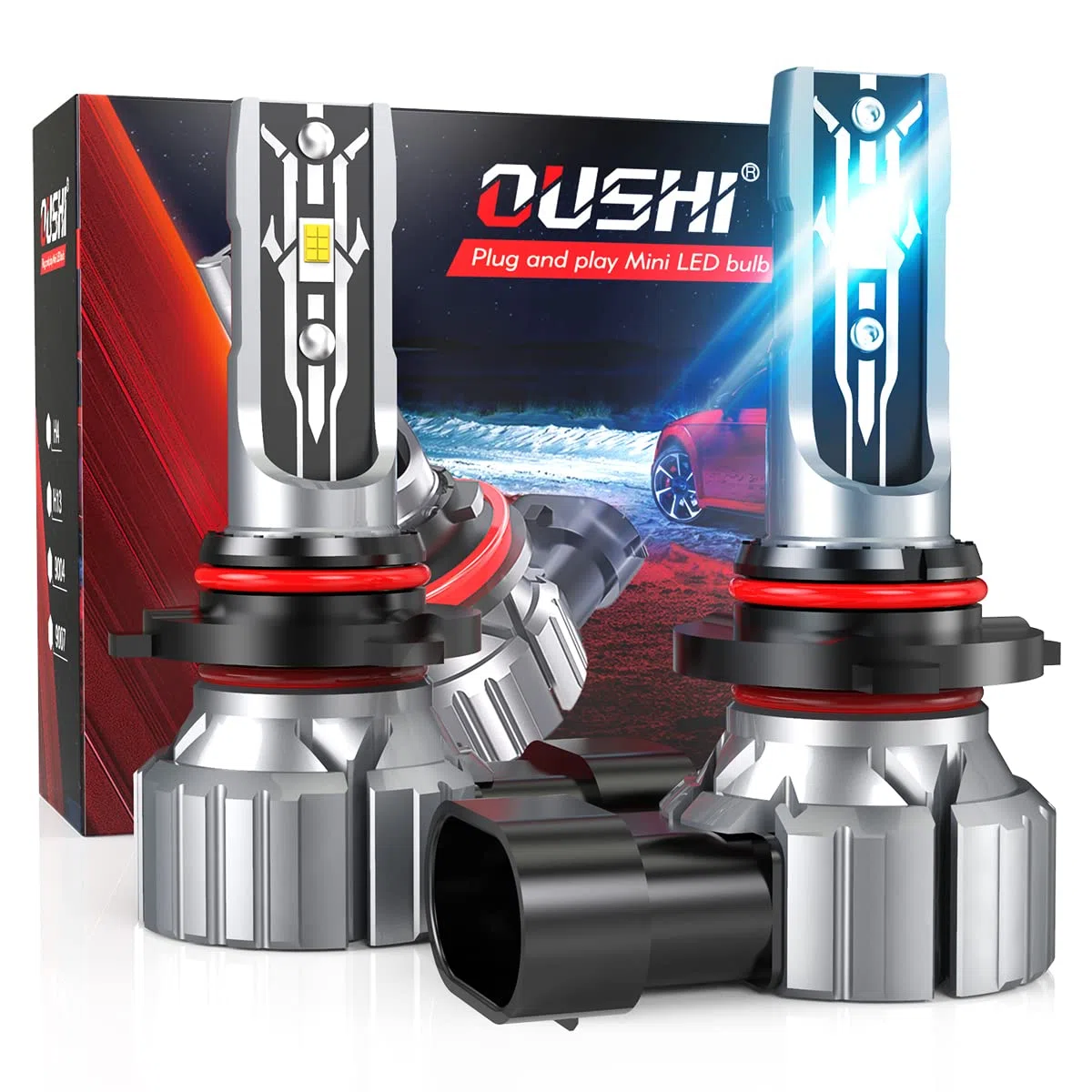 OUSHI Lampadine HB4 LED 55W, Canbus 9006 LED Lampadine per Fari, Lampadine Fendinebbia Super Luminose Impermeabili Da 12000 LM, 6000K Xenon Bianco (2 Pezzi)