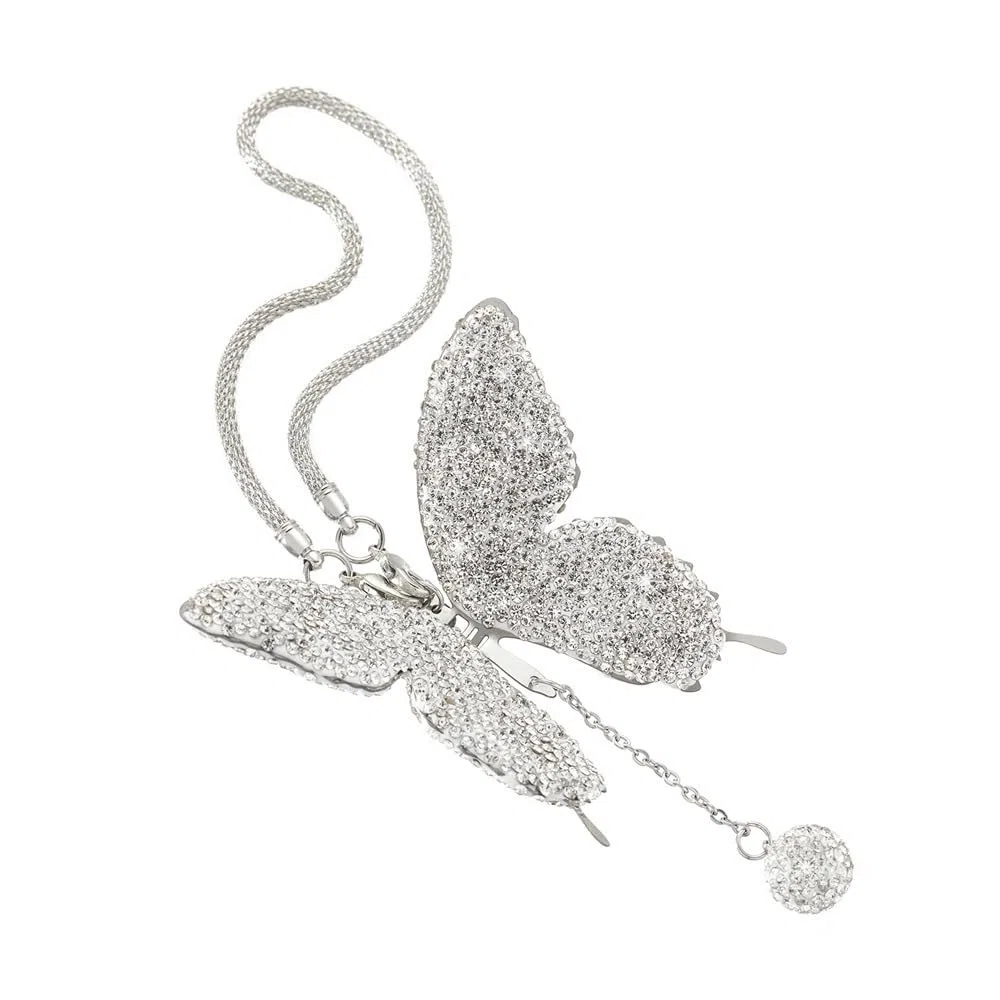 DONGKER Ornamento Appendere Auto, Ciondolo Farfalla per Specchietto Retrovisore con Strass Ornamenti, Decorazione Appeso per Auto e Casa