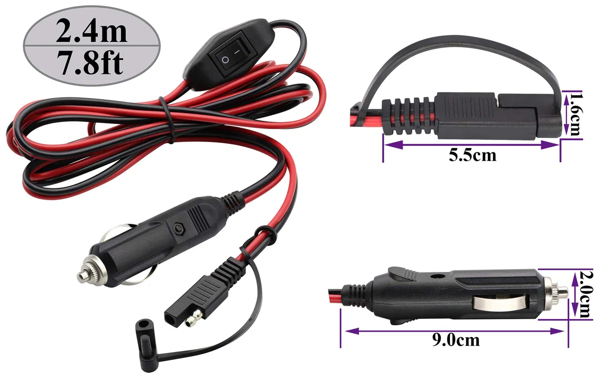 16AWG Spina Accendisigari Maschio a SAE Maschio Sgancio Rapido Connettore di Disconnessione Adattatore prolunga Cavo Ricarica con Fusibile e Interruttore(2,4M/7,8Piedi-M)