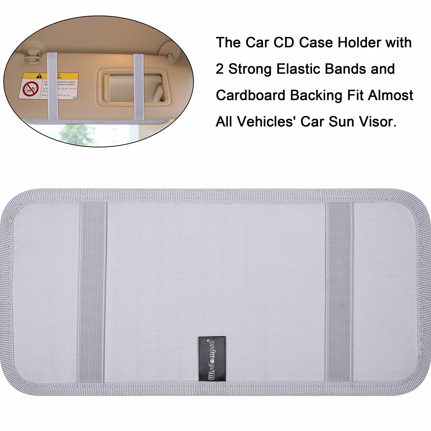 wisdompro Organizer Per Parasole Per Auto, Organizzatore per Visiera Parasole con 12 Custodie per DVD, 1 Tasca in Rete, 1 Portapenne e Cinturino Elastico (Grigio)