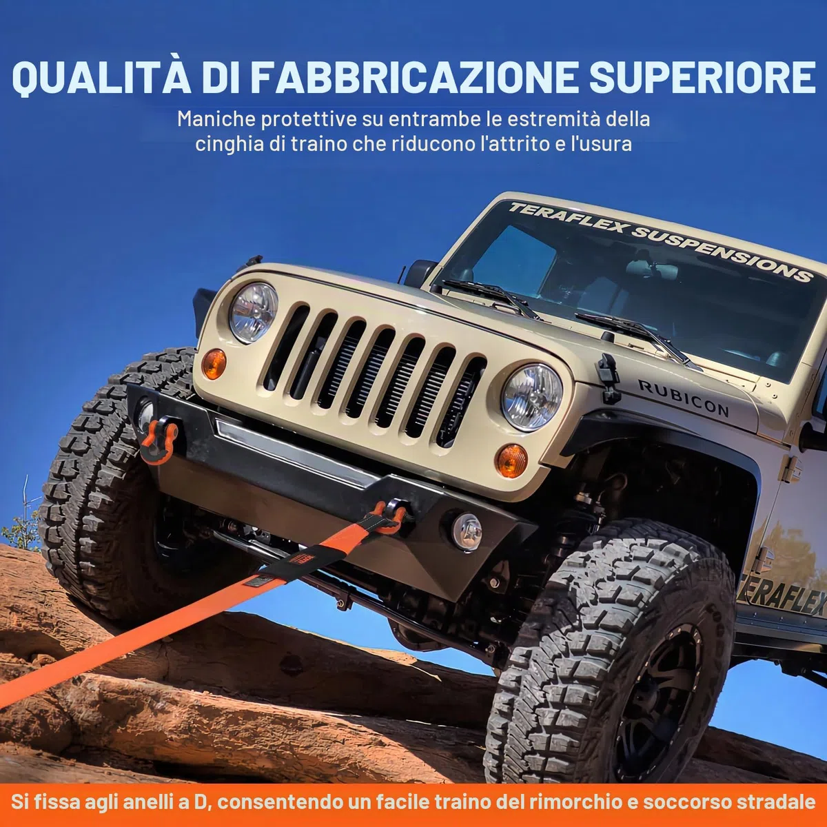 VEVOR Cinghia da Traino Auto Carichi Pesanti, Corda Verricello 76,2 mm x 6.1 m, Resistenza 16329 kg