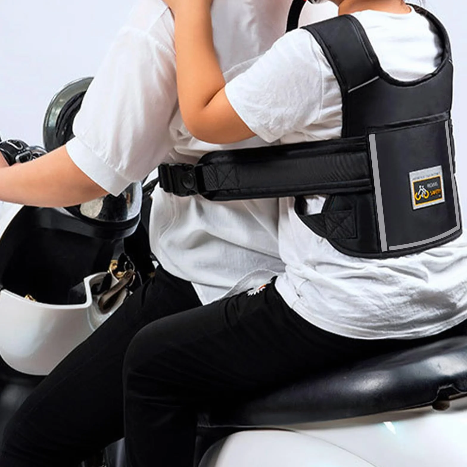 Nizirioo Cintura Di Sicurezza Per Moto Per Bambini, Regolabile Confortevole Cintura Di Protezione, Bambini Cintura Sicurezza Per Moto Con Materiale Riflettente Adatto Per 2-13 Anni (Nero)