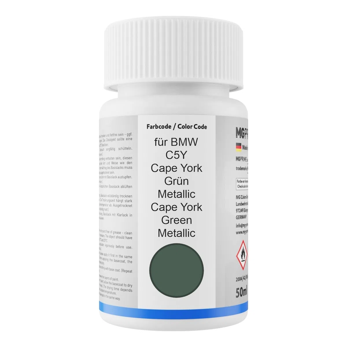 MG PRIME Vernice per auto Kit stilo di ritocco per BMW C5Y Cape York Grün Metallic/Cape York Green Metallic Vernice di base vernice trasparente ognuno 50ml