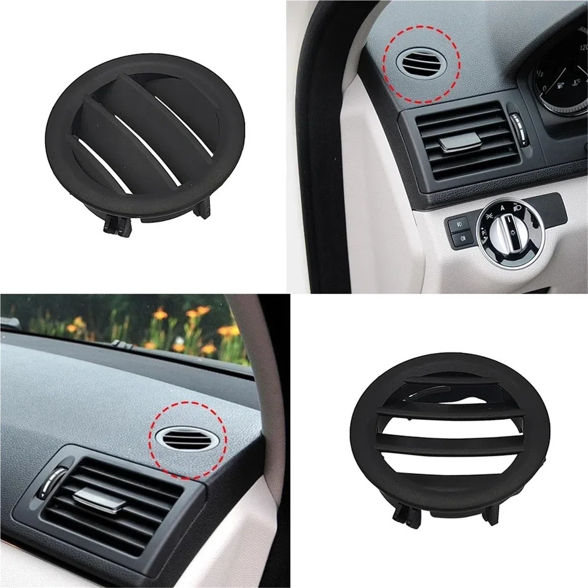 Bocchette Di Cruscotto Aria Condizionata Per Benz C W204 Classe 2007-2010 Auto Anteriore Sinistro Destro Cruscotto Aria Condizionata Griglia Di Sfiato AC Pannello Di Copertura Rotondo(Black Left)