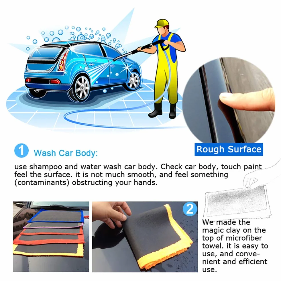 Auto Car Detailing Panno per la Pulizia Clay Bar Asciugamano in Microfibra con Guanto in Tessuto (Come mostrato)