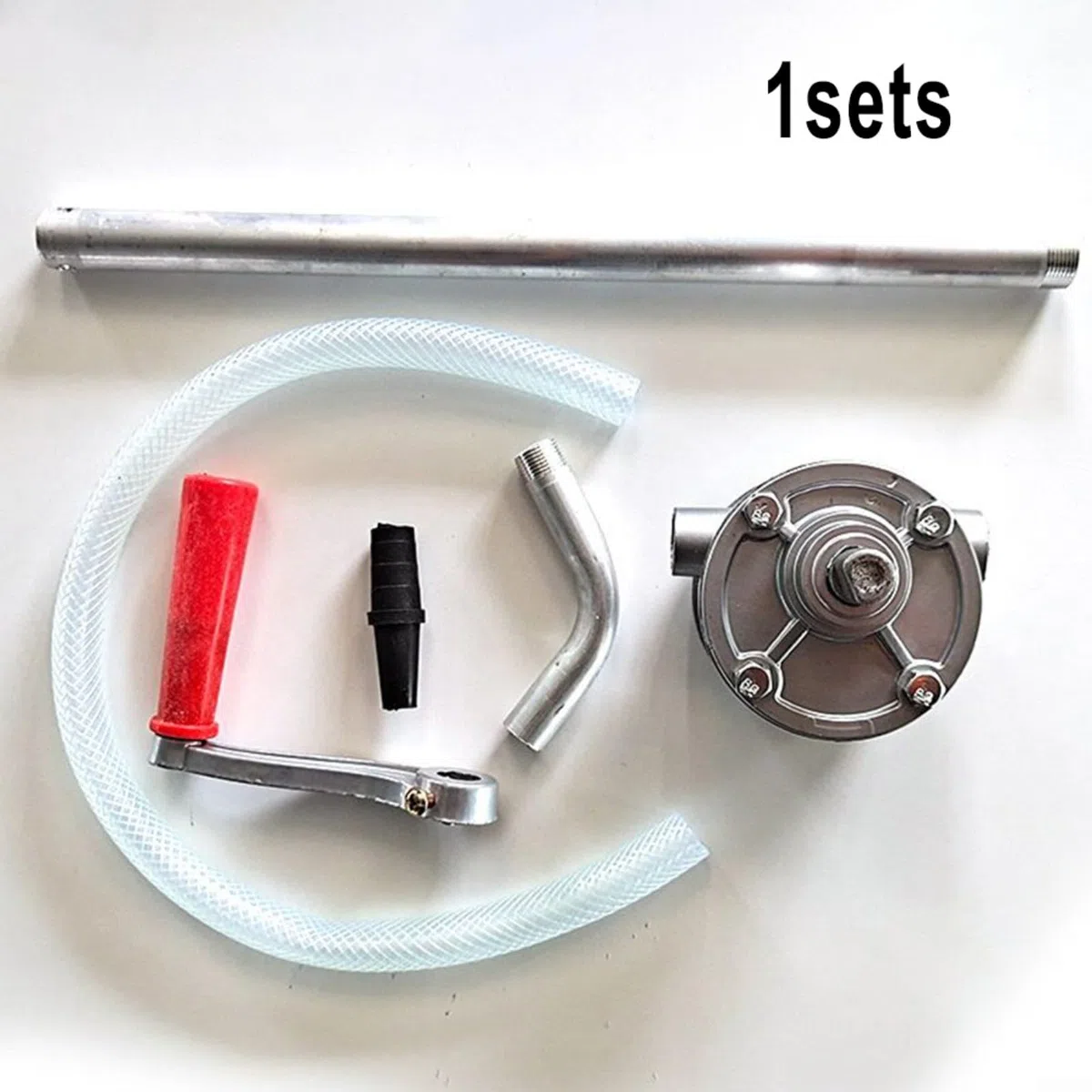 Pompa manuale a tamburo rotante, portata 10 Gpm, autoadescante, trasferimento di olio combustibile con adattatore da 5,1 cm e tubo da 55 cm, struttura in lega di alluminio per erogazione di