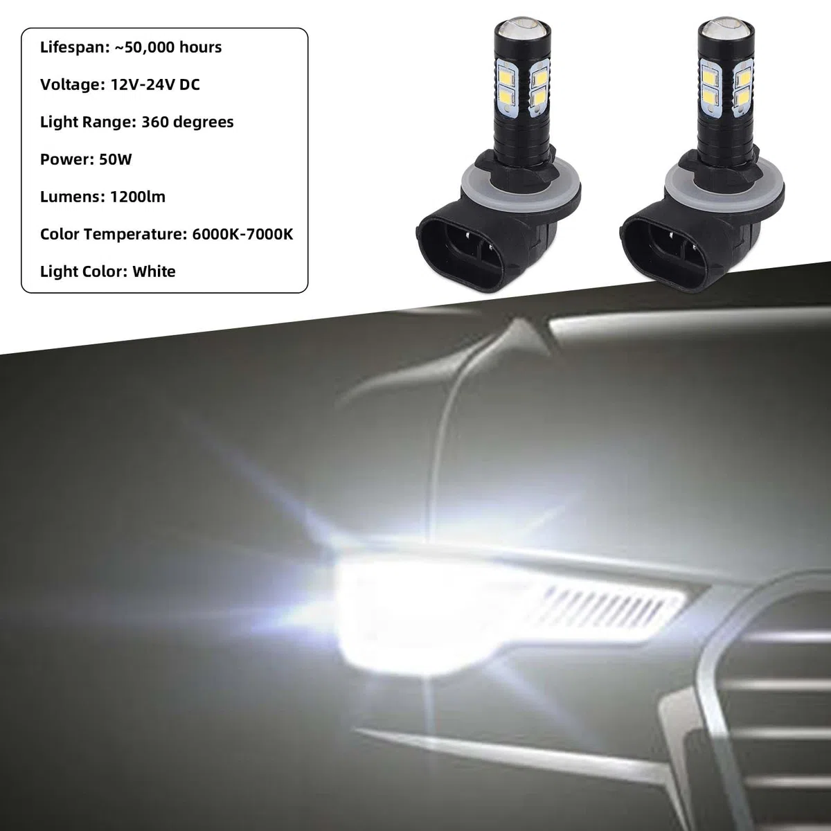 2pz 881 50 W Lampadina Fendinebbia LED per Fari Allo Xeno 881 889 862 886 894 896 898, Luci Diurne a LED Luminose per Auto e Camion