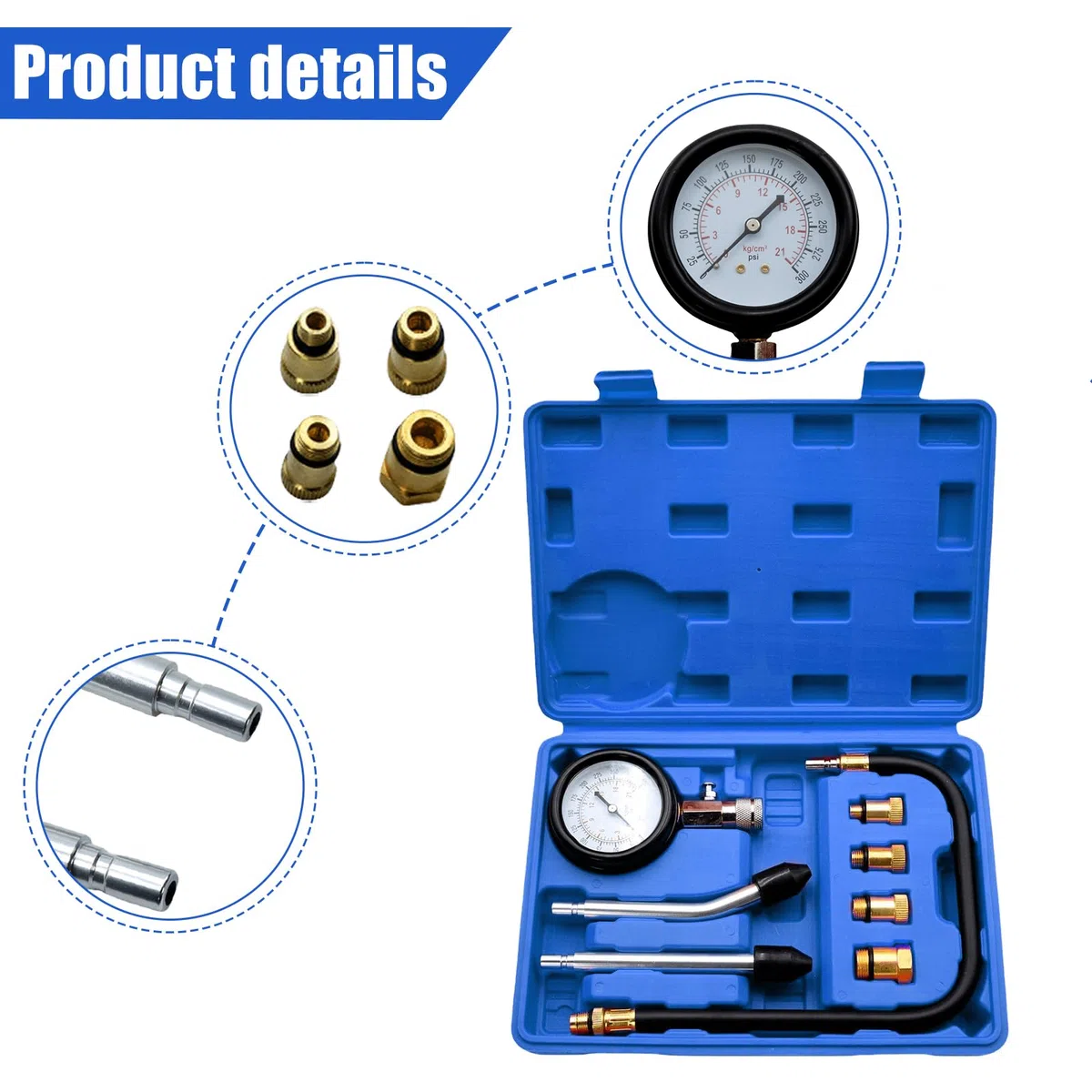 Set di tester di compressione, tester di compressione, misuratore di compressione per auto, M10 M12 M14 M18, colore blu