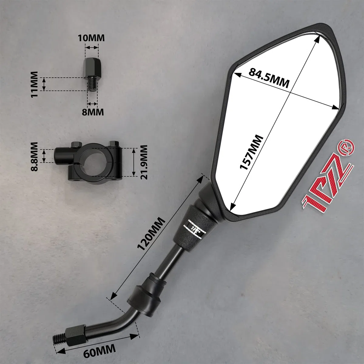 (MM3) Umparts 360 rotazione specchietto retrovisore staffa del morsetto W/7/20,3 cm manubrio Mount 10 mm caricabatteria per POLARIS linea di motore ATV Dirt bike Cruiser chopper