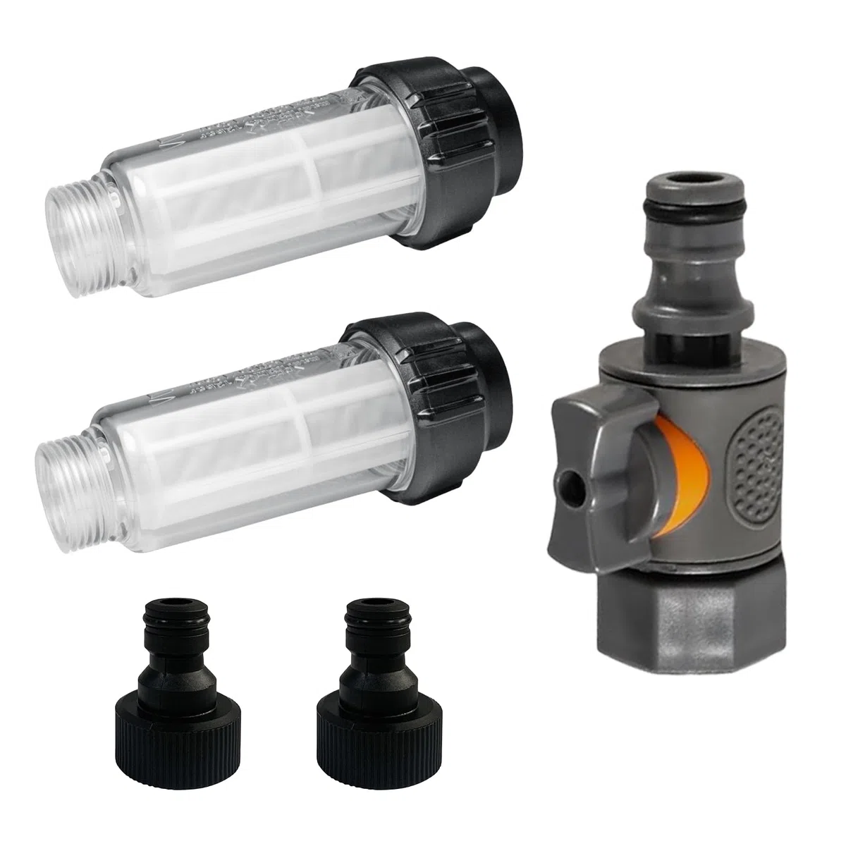Sporgo 2 filtri per l'acqua per camper: 3/4 pollici, prefiltro per acqua, filtro di ricambio con adattatore rapido e valvola di regolazione, filtro dell'acqua, per roulotte, accessori per caravan,