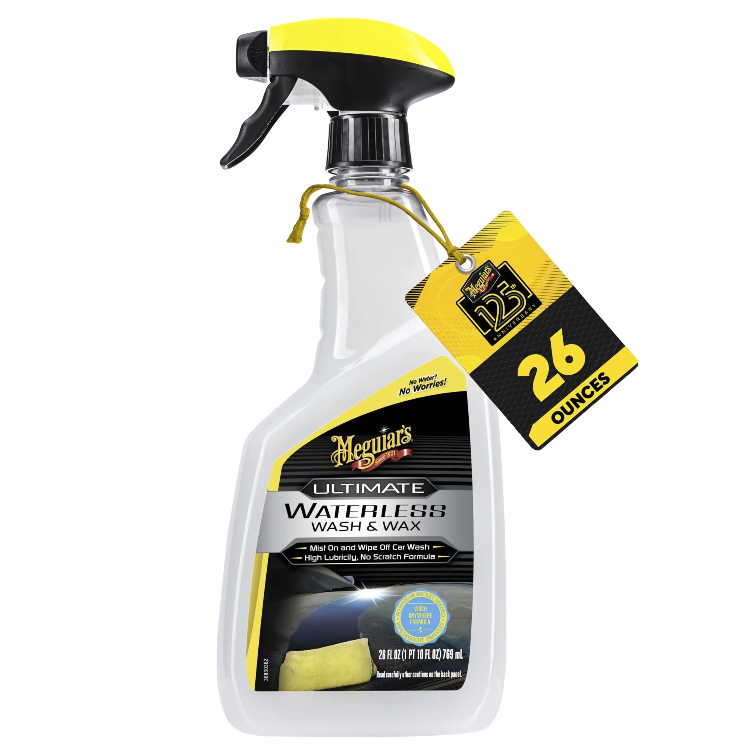 Meguiar's Ultimate Waterless Wash & Wax, Shampo a Secco per Auto e Moto - Lavaggio Rapido e Delicato, Lascia una Barriera di Cera Lucida, 768 ml, G3626EU