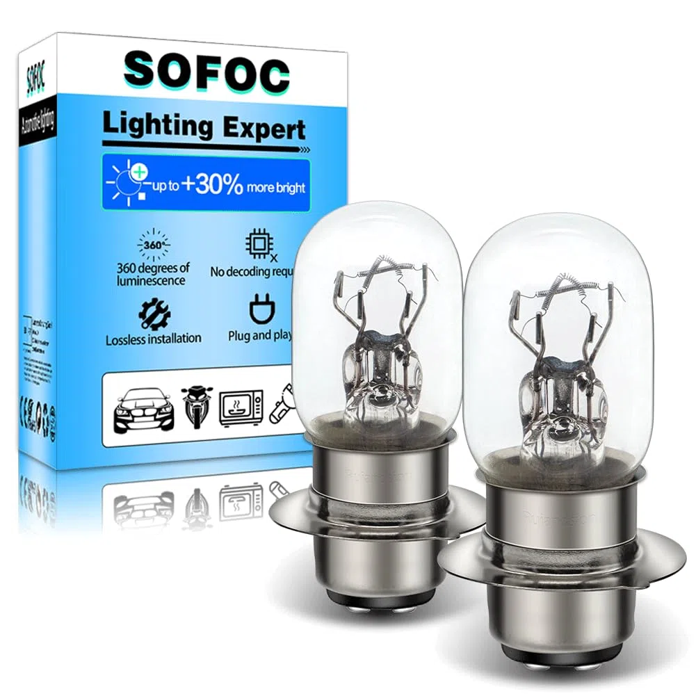 SOFOC P15D-25-1 Lampadina H6M 1 Perno 12V 25W Bianco Caldo T19 Moto Scooter Fari Anabbaglianti Abbaglianti 800+lm Lampada Anteriore Motociclo 2Pcs
