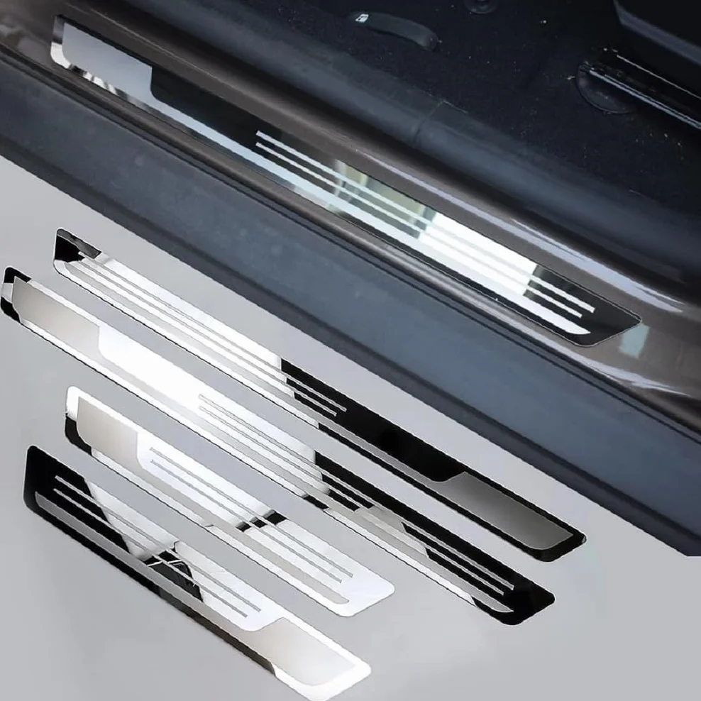 4 Pezzi Battitacco Auto per MG ZS Hybrid+ Luxury 2024 2025, Acciaio Inox Anti-Graffio Protezione Portiere Protezione Pedale Adesivi Soglie Accessori