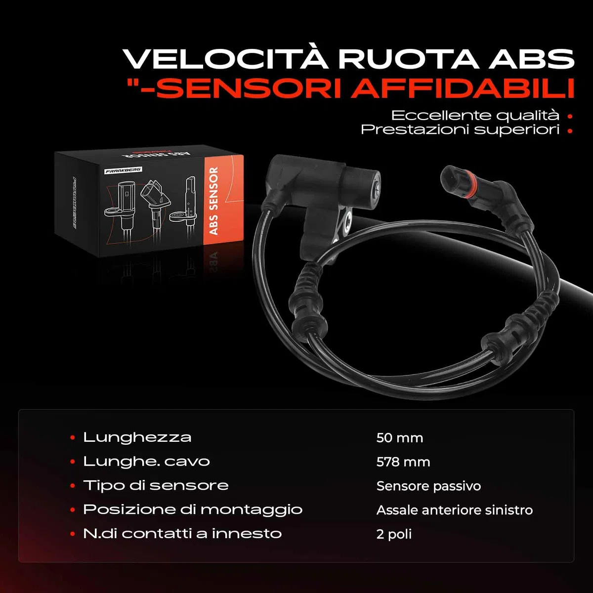 Frankberg Sensore Velocità Ruota ABS Sensore ABS 2-Poli Compatibile con Classe A W168 A 140 A 160 CDi A 160 A 170 CDi A 190 A 210 Vaneo 414 1.6 1.7 CDi 1.9 Replace# V30720129,560248A
