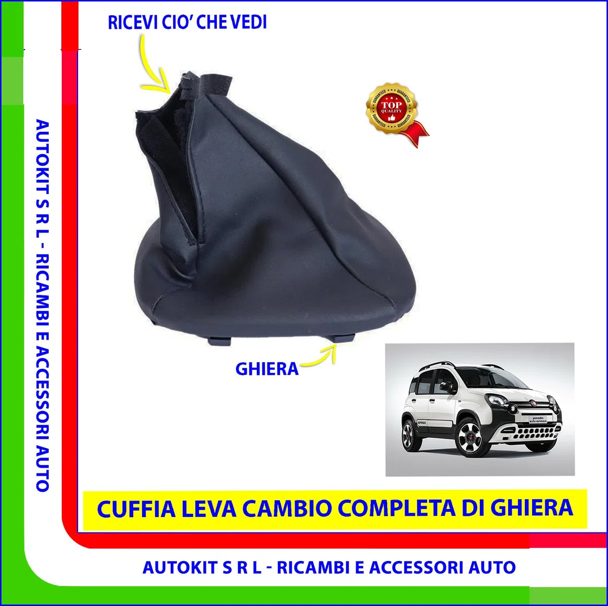 Generico Cuffia in Pelle Leva Marce Completa di Ghiera in ABS Specifica per Leva del Cambio della Panda modello 312 e 319 tutti i modelli prodotte dal 2012 in poi - FXFIAT-30