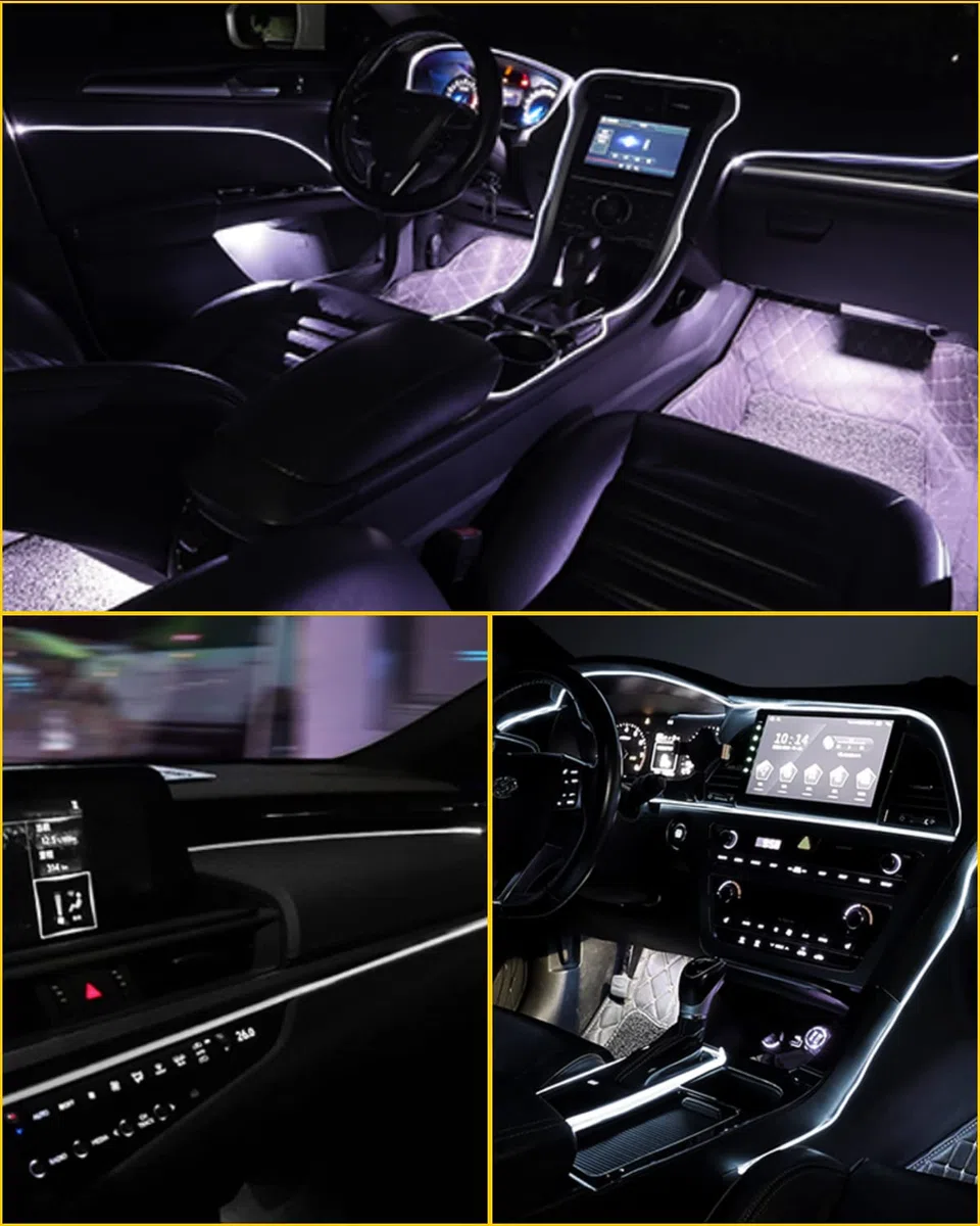 Filo elettroluminescente al neon 5 m/16 piedi per atmosfera decorativa interna dell'auto, striscia luminosa con bordo da cucire, decorazione per insegne fai-da-te con USB (bianco)
