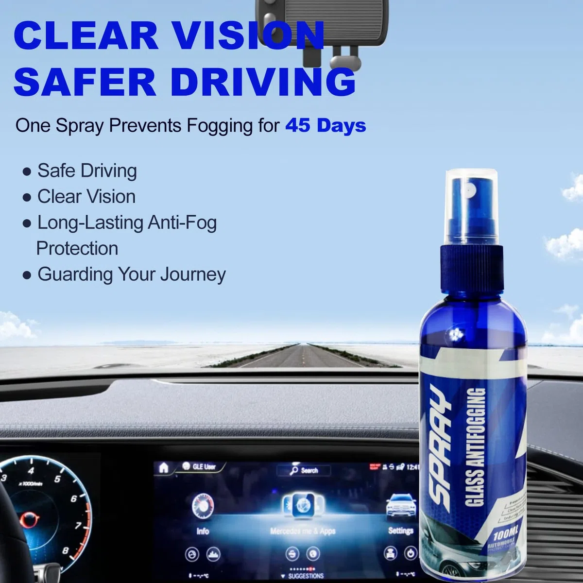 Spray antiappannamento per parabrezza auto, Spray Anti Appannamento Vetri Auto, Disappannare Il Parabrezza Dell'Auto e Rimuovere la Pioggia, Adatto a tutte le finestre per una visione completa, 100ml