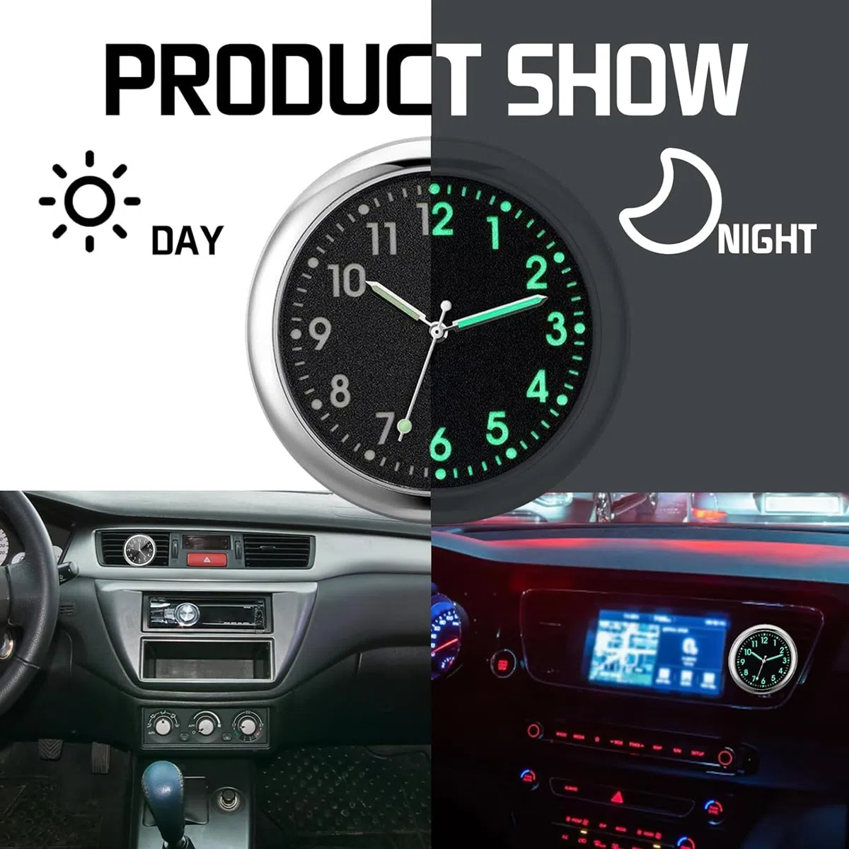 Orologio Analogico al Quarzo Luminoso Universale per Decorazione e Cruscotto Auto