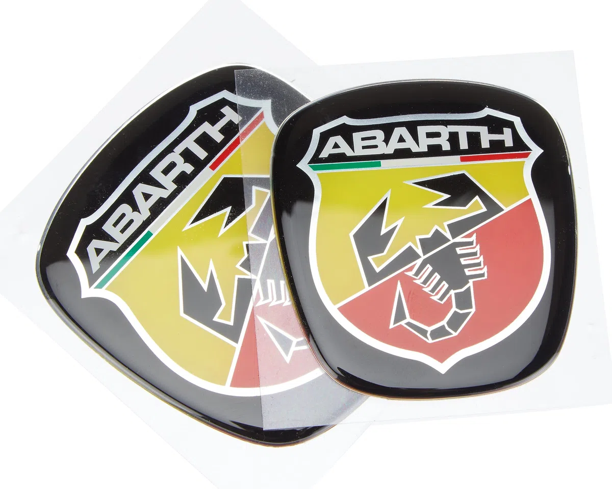 Abarth Adesivo 3D Logo Scudetto Ufficiale per Fiat Punto Evo, Anteriore e Posteriore, 60 x 65 mm, 71 x 65 mm, Rosso