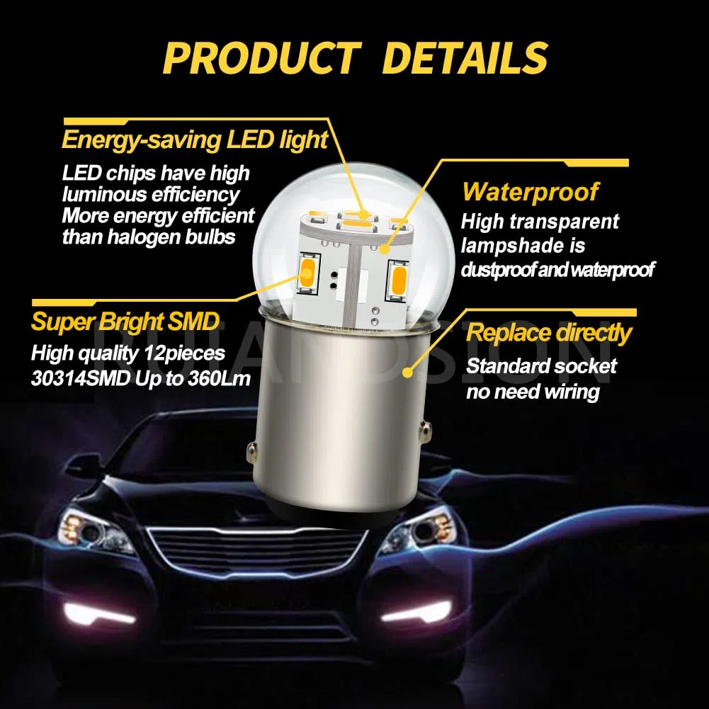 Ruiandsion 2 lampadine a LED 1157 6V BAY15D 2057 2357 7528 Bianco caldo 3014 12SMD LED Chip Luci posteriori a LED per retromarcia e frenata