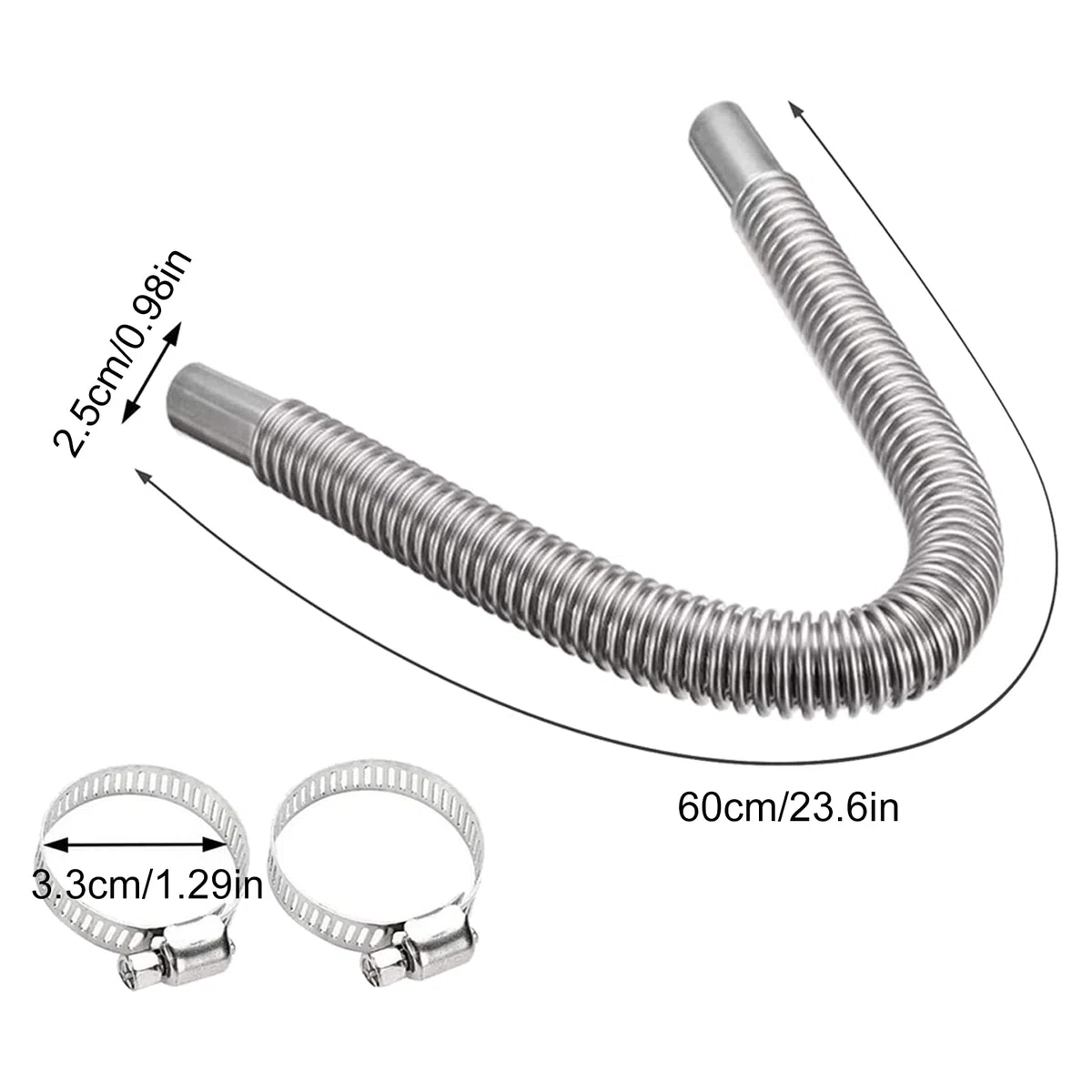 Hifrom Tubo di Scarico, 60CM Acciaio Inossidabile Parcheggio Riscaldatore, 25MM Diametro Interno, per Auto, Camion, Barca