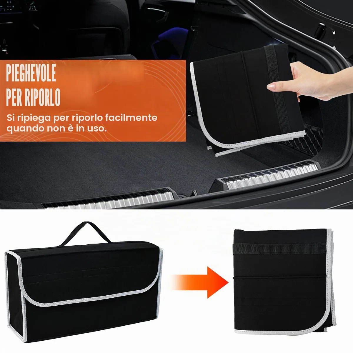 Borsa Organizer per Bagagliaio Auto,Contenitore in Feltro per Bagagliaio da 50 x 24 x 15 cm,Organizzatore Bagagliaio Feltro Pieghevole Adatto a Tutti i Veicoli (Nero)