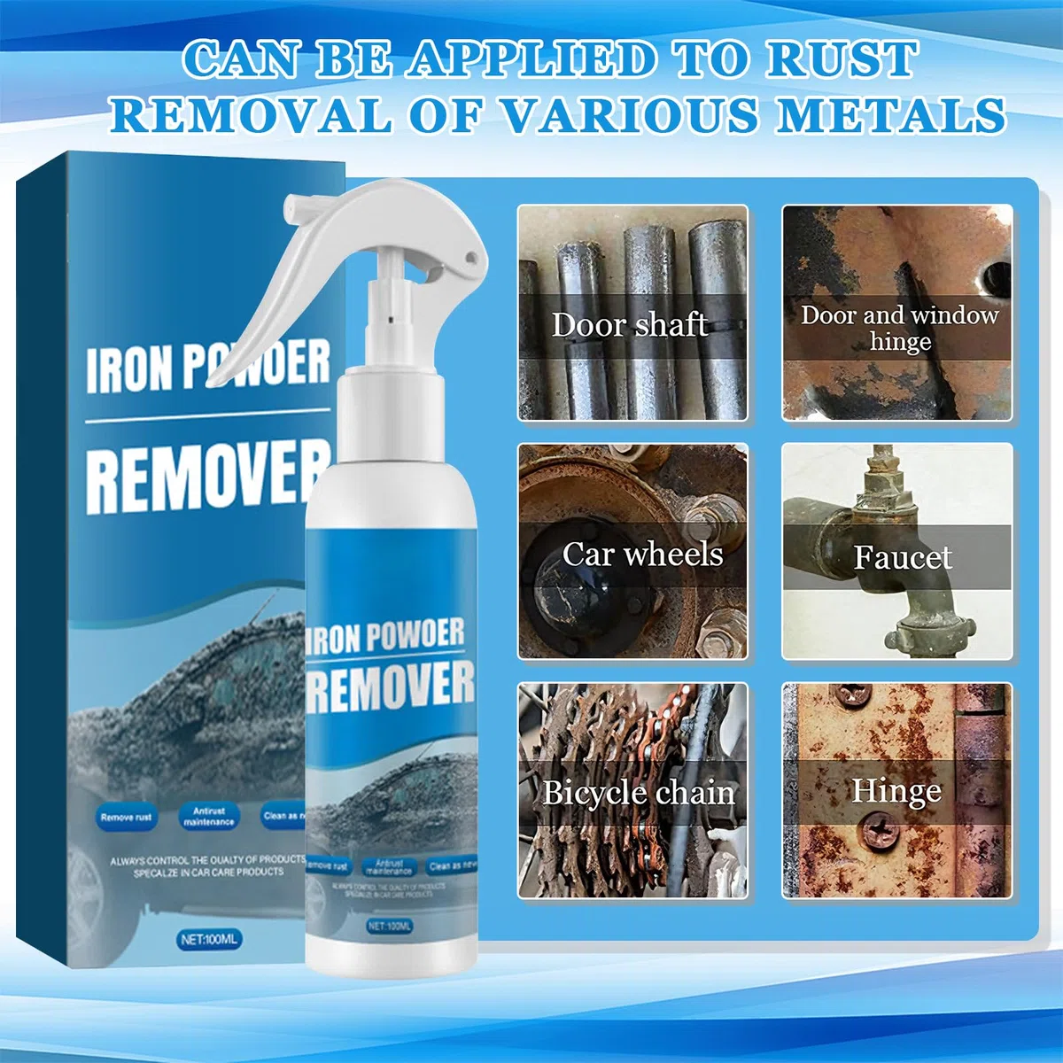 2 Pezzi Convertitore Ruggine, Spray per Rimuovere la Ruggine, Eliminare Ruggine da Metallo, Multifunzionale Antiruggine Sprays, Antiruggine per Ferro, per Automobili, Biciclette, Metallo
