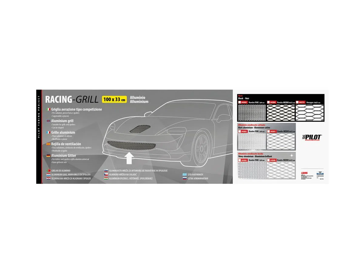 Pilot 04580 Alluminio Racing Grill, Rombo Medio, 6mm x 12mm/100cm x 33cm, Lucido