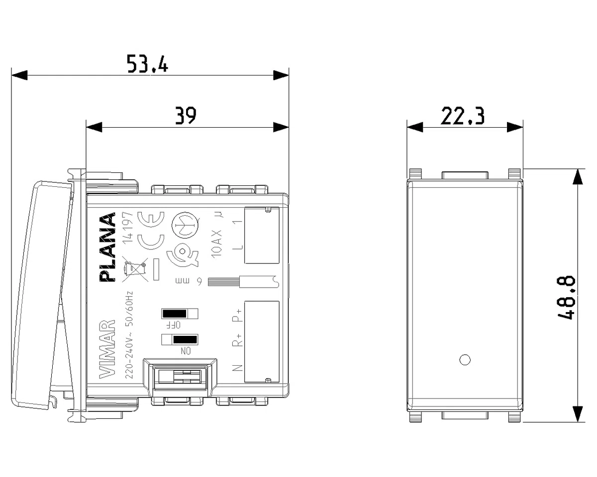 Vimar 14197 Plana Pulsante relè magnetico silenzioso Quid ad impulsi sequenziali ON/OFF, segnalazione luminosa bianco calda per individuazione al buio