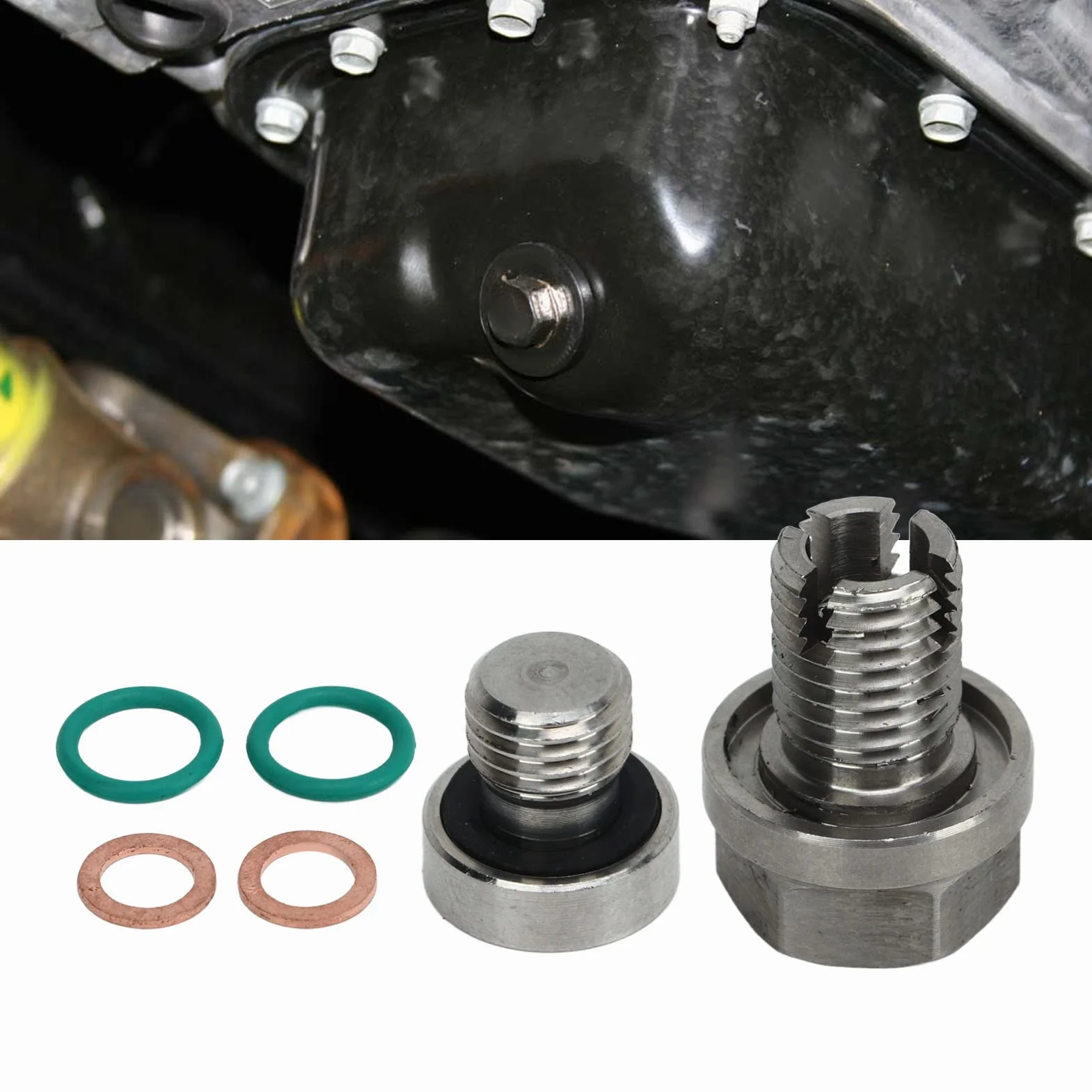 Tappo di Scarico Dell'Olio Tappo Protezione Coppa Olio Motore Tappo di Scarico Piggyback Oversize Kit di Riparazione Filettatura Coppa Olio Autofilettante con Guarnizione O Ring (M14.1-1.5x15mm)