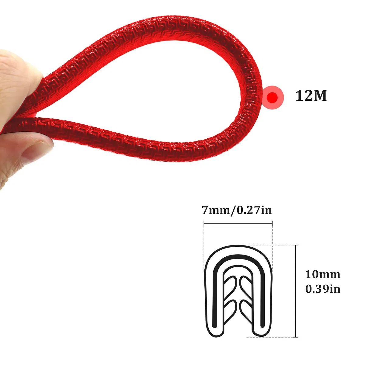 EFUTURETIME 12 m Protezione per Bordi delle Porte dell'Auto, Profilo Protettivo in Gomma e Metallo, Protezione per Bordi a Forma di U, per la Maggior Parte delle Auto, Rosso