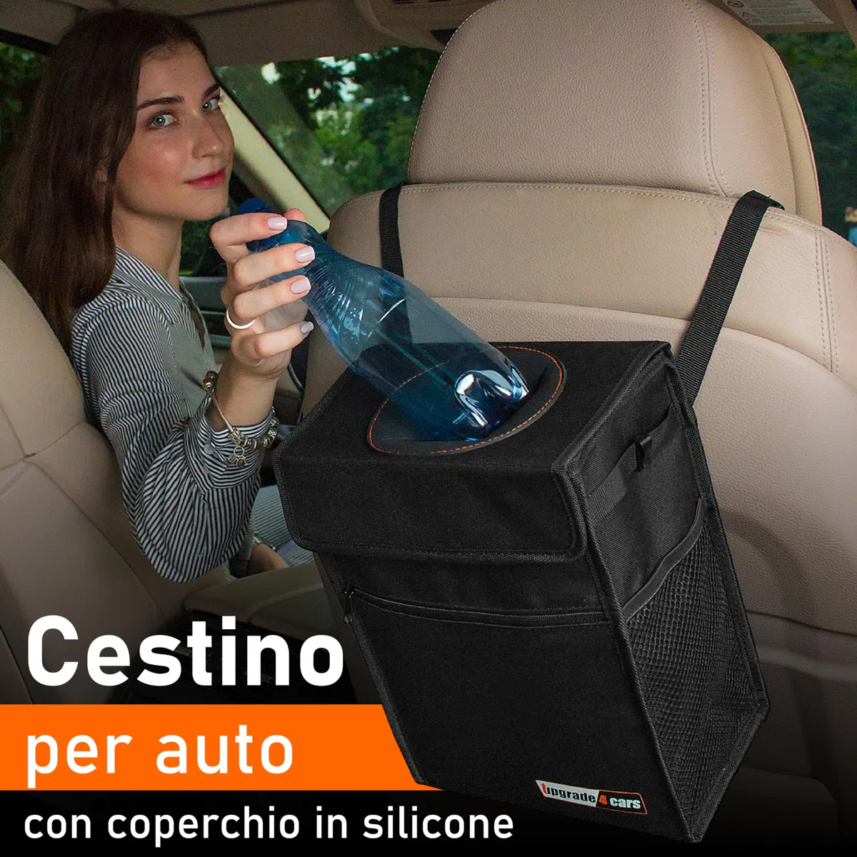 Upgrade4cars Pattumiera Auto con Coperchio e Sacchetti della Spazzatura | Cestino per Rifiuti per Auto