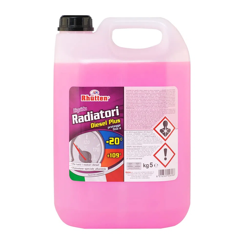 Liquido Radiatori Diesel Plus -20°C, Eccellente Protezione per Alluminio e Altre Leghe, Per Tutti i Motori Diesel, 5kg